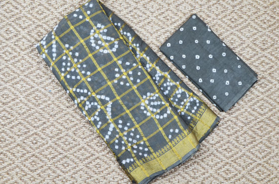 Picture of Grey Checks Tie and Dye Bandhani Cotton Saree