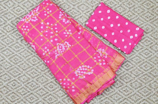 Picture of Peach Checks Tie and Dye Bandhani Cotton Saree