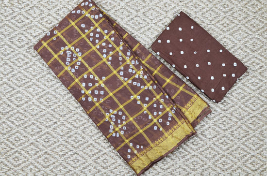 Picture of Brown Checks Tie and Dye Bandhani Cotton Saree