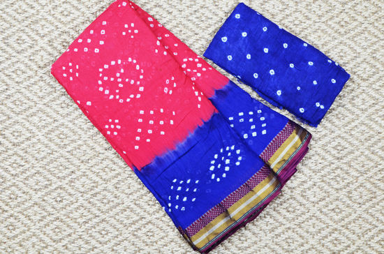 Picture of Peach and Violet Tie and Dye Bandhani Cotton Saree Gadwal Border