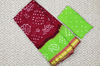 Picture of Maroon and Parrot Green Tie and Dye Bandhani Cotton Saree Gadwal Border
