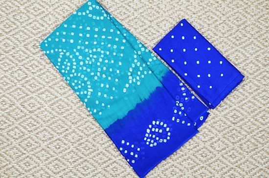 Picture of Sea Blue and Royal Blue Tie and Dye Bandhani Cotton Saree with out Border