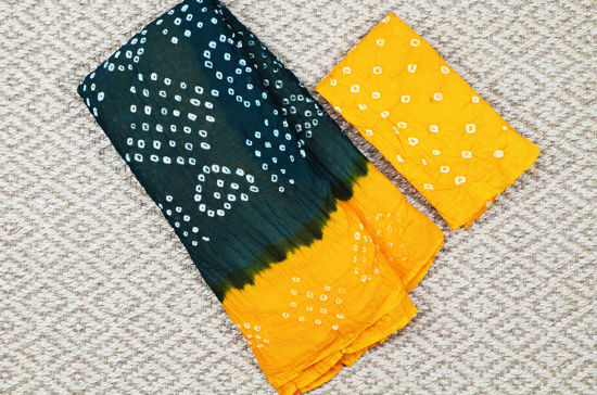 Picture of Dark Green and Yellow Tie and Dye Bandhani Cotton Saree with out Border