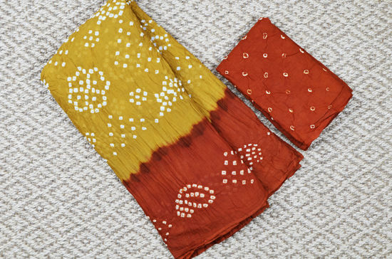 Picture of Gold and Brick Red Tie and Dye Bandhani Cotton Saree with out Border