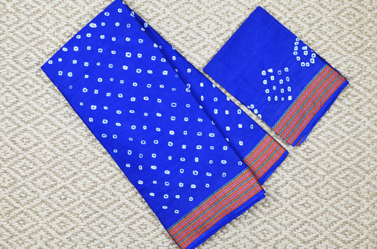 Picture of Royal Blue Tie and Dye Bandhani Cotton Saree with Border