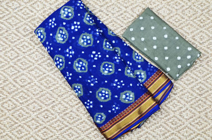 Picture of Royal Blue and Grey Tie and Dye Bandhani Cotton Saree with Border