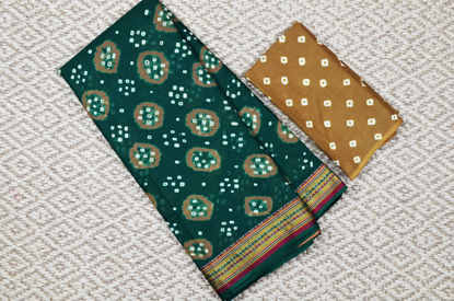 Picture of Green and Kakhi Tie and Dye Bandhani Cotton Saree with Border