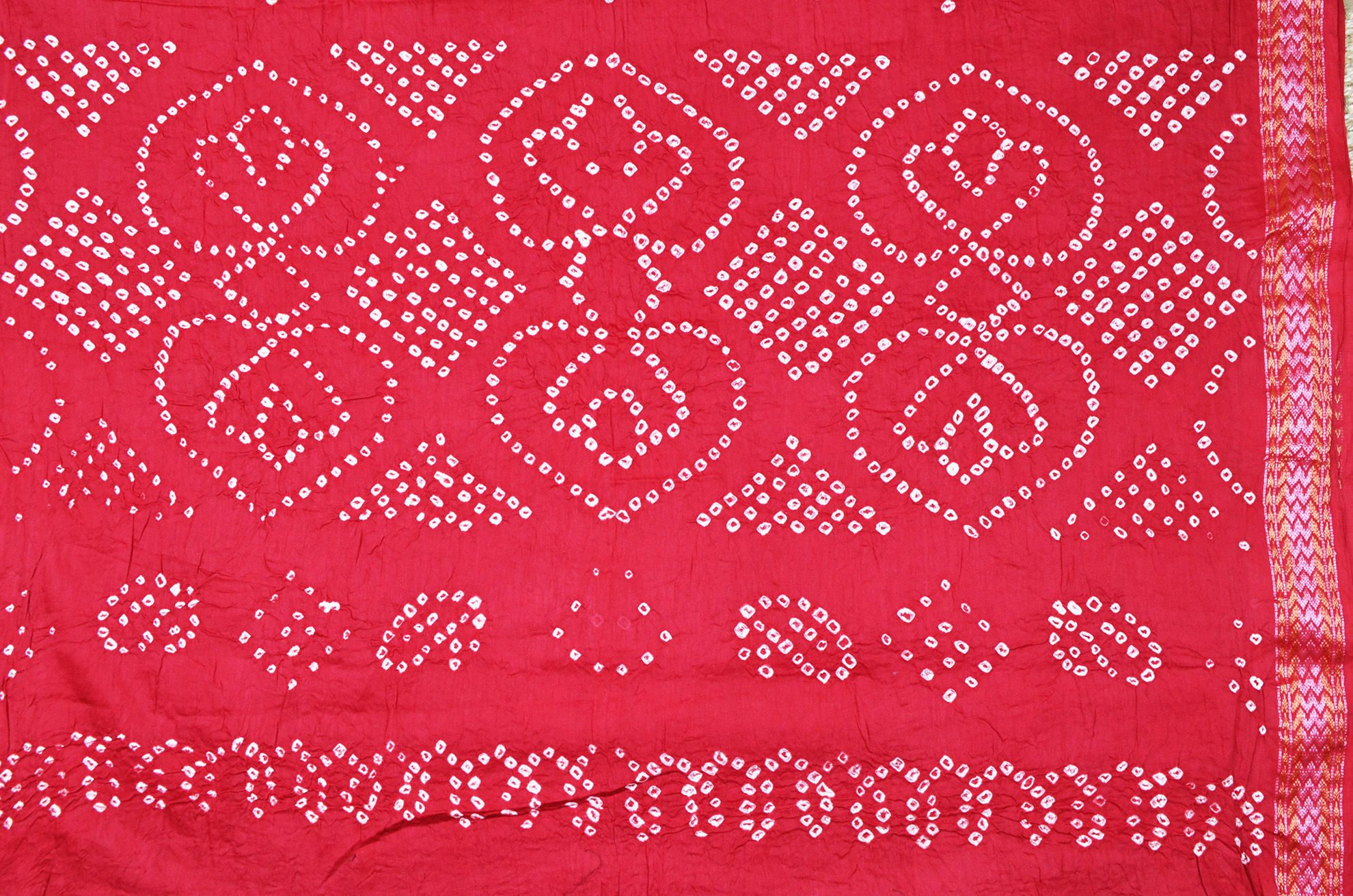 Red - Kutch Bandhani Tie-Dye Cotton Saree with Blouse Piece 21