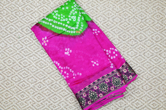 Picture of Pink and Parrot Green Tie and Dye Bandhani Art Silk Saree with Zari Border