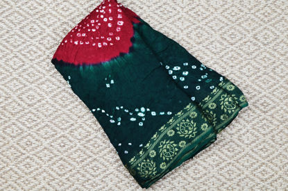 Picture of Maroon and Bottle Green Tie and Dye Bandhani Art Silk Saree with Zari Border
