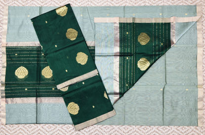 Picture of Bottle Green and Antique Green 2 Piece Chanderi Silk Dress Material With Zari Butta