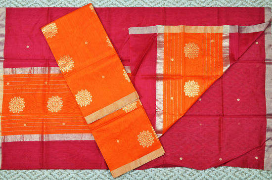 Picture of Orange and Red 2 Piece Chanderi Silk Dress Material With Zari Butta