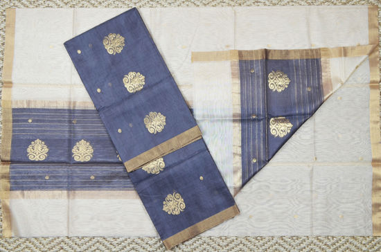 Picture of Grey and Beige 2 Piece Chanderi Silk Dress Material With Zari Butta