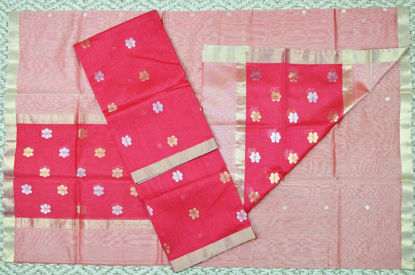 Picture of Red and Peach 2 Piece Chanderi Silk Dress Material With Zari Butta