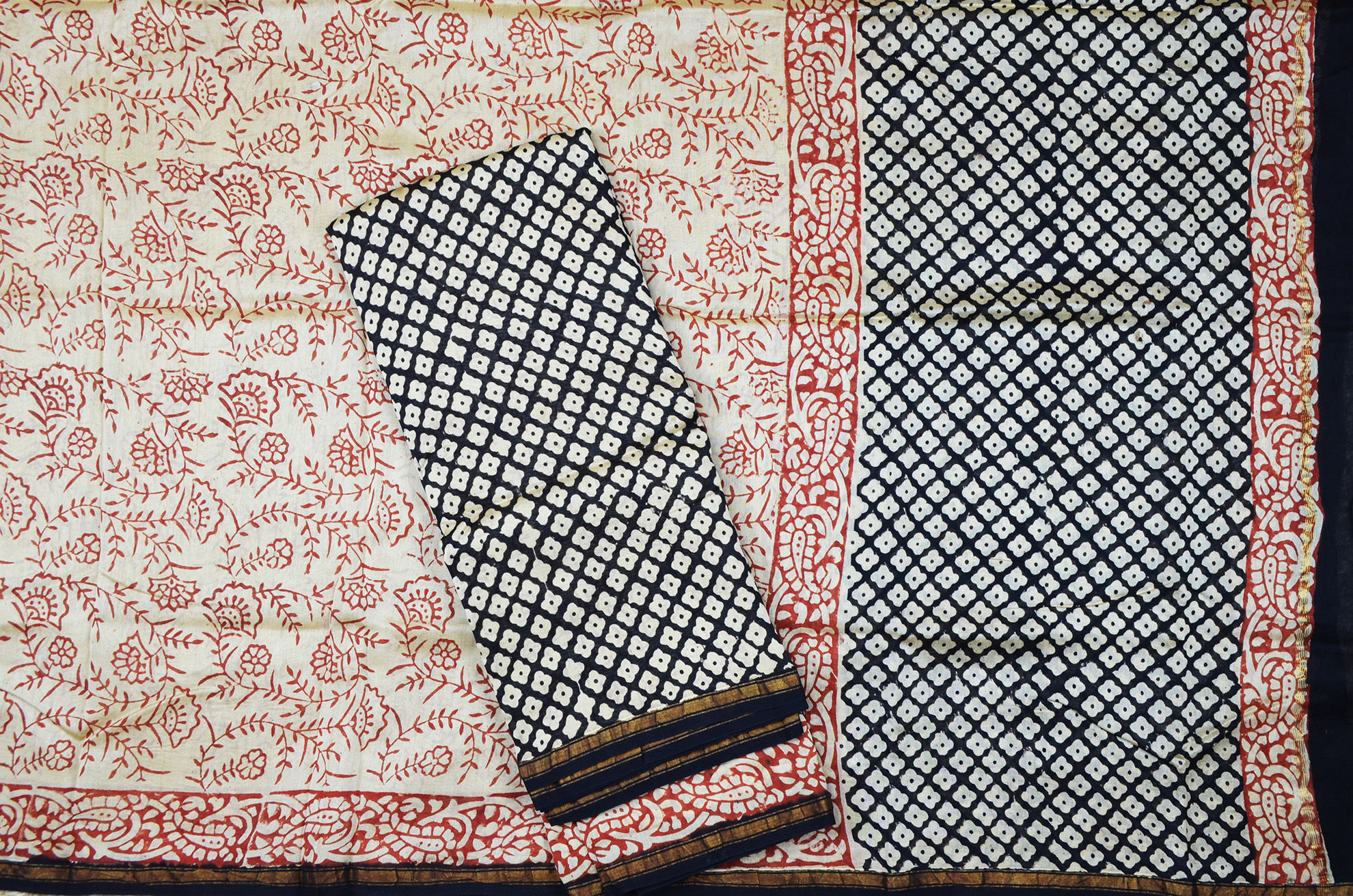 Handblock cotton bagru print dress material top and bottom code 3