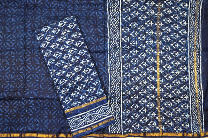 Picture of Indigo 3 Piece Dabu Print Chanderi Silk Dress Material With Zari Border