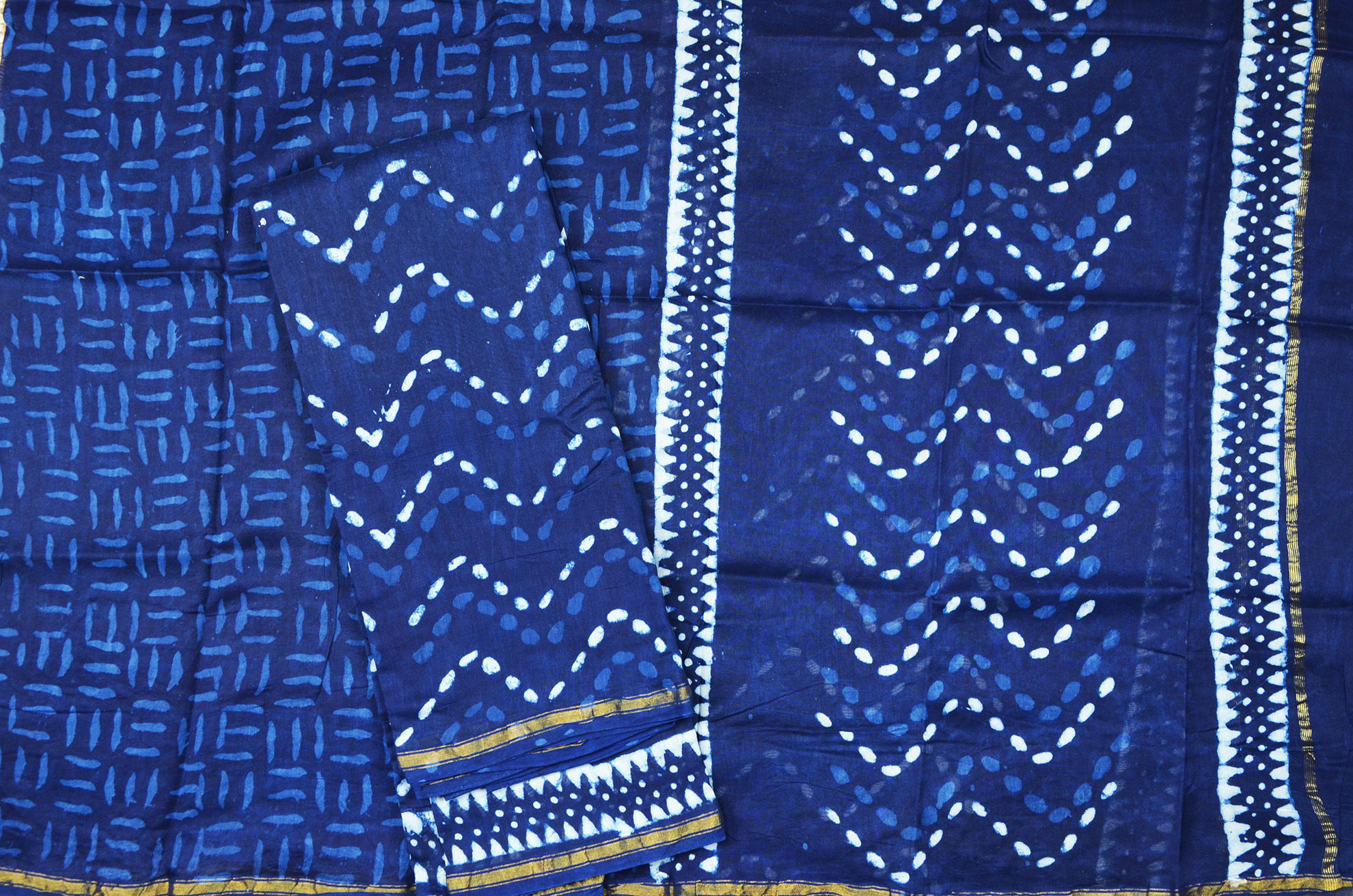 Natural indigo dabu block printed chiffon dupatta cotton dress material |  Kiran's Boutique