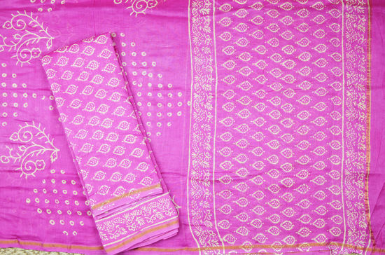 Picture of Pink 3 Piece Handblock Print Chanderi Silk Dress Material With Zari Border