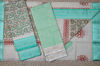 Picture of Ivory White and Sea Green Handblock Print Maheshwari Silk Dress Material With Thread Border