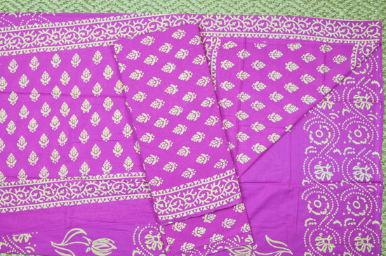 Picture of Pink and Beige Handblock Print Malmal Cotton Dress Material