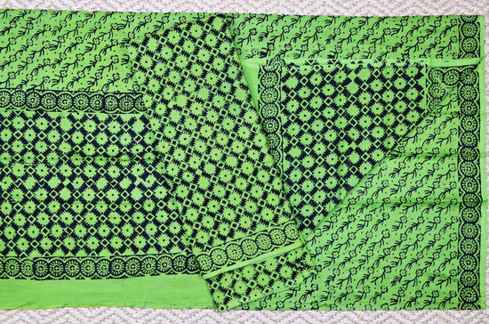 Picture of Green and Black Handblock Print Malmal Cotton Dress Material