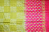 Picture of Pink and Mehandi Green 3 Piece Katan Silk Discharge Print Dress Material