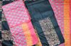 Picture of Peach and Dark Grey 3 Piece Katan Silk Discharge Print Dress Material