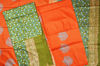 Picture of Mehandi Green and Orange 3 Piece Katan Silk Discharge Print Dress Material