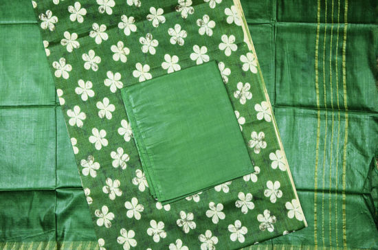 Picture of Dark Green 3 Piece Bhagalpuri Silk Batik Print Dress Material