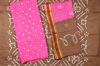 Picture of Brown and Peach 3 Piece Tie and Dye Bandhani Cotton Dress Material