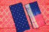 Picture of Peach and Navy Blue 3 Piece Tie and Dye Zari Bandhani Cotton Dress Material