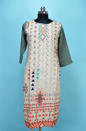 Picture of Beige and Grey Rayon Printed Kurti