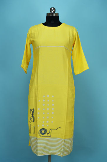 Picture of Lemon Yellow Rayon Printed Kurti