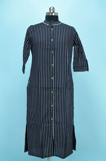 Picture of Black and White Stripes Rayon Kurti