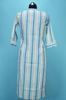 Picture of Sky Blue and White Stripes Cotton Embroided Kurti