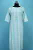 Picture of Sea Green and White Stripes Cotton Embroided Kurti
