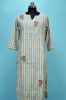 Picture of Brown and White Stripes Cotton Embroided Kurti