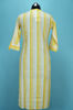 Picture of Lemon Yellow and White Stripes Cotton Embroided Kurti