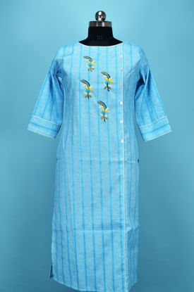 Picture of Blue and White Printed Rayon Embroided Kurti