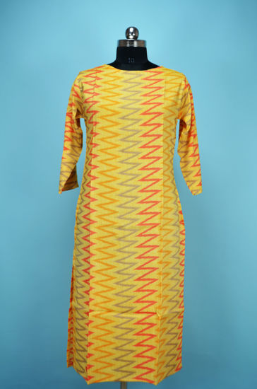 Picture of Yellow with Multi colour Rayon Printed Kurti