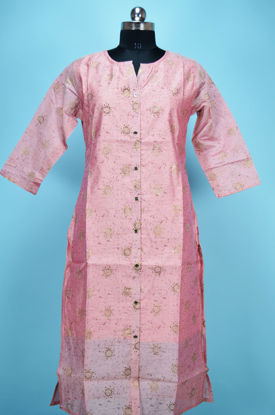 Picture of Peach with Gold Printed Chanderi Kurti