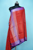 Picture of Red and Lavender Plain Linen Dupatta with Silver Border