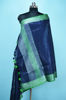 Picture of Navy Blue and Green Plain Linen Dupatta with Silver Border