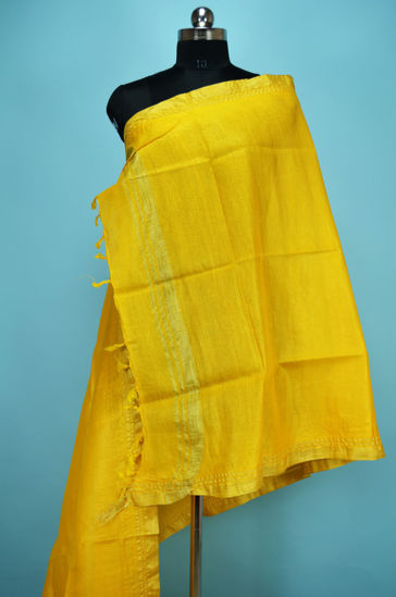 Picture of Yellow Plain Bhagalpuri Silk Dupatta