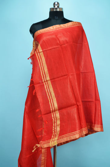 Picture of Red Plain Bhagalpuri Silk Dupatta