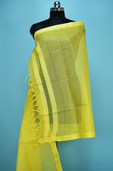 Picture of Lemon Yellow Self Checks Bhagalpuri Silk Dupatta