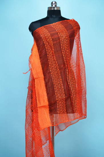 Picture of Orange Self Stripes Bhagalpuri Silk Dupatta