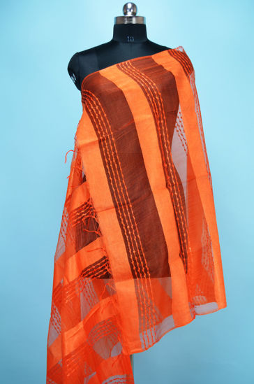 Picture of Orange Self Stripes Bhagalpuri Silk Dupatta