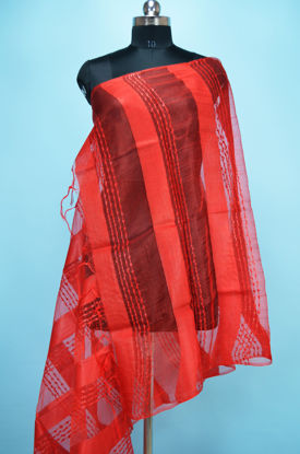 Picture of Red Self Stripes Bhagalpuri Silk Dupatta