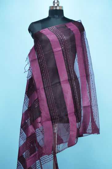 Picture of Dark Purple Self Stripes Bhagalpuri Silk Dupatta